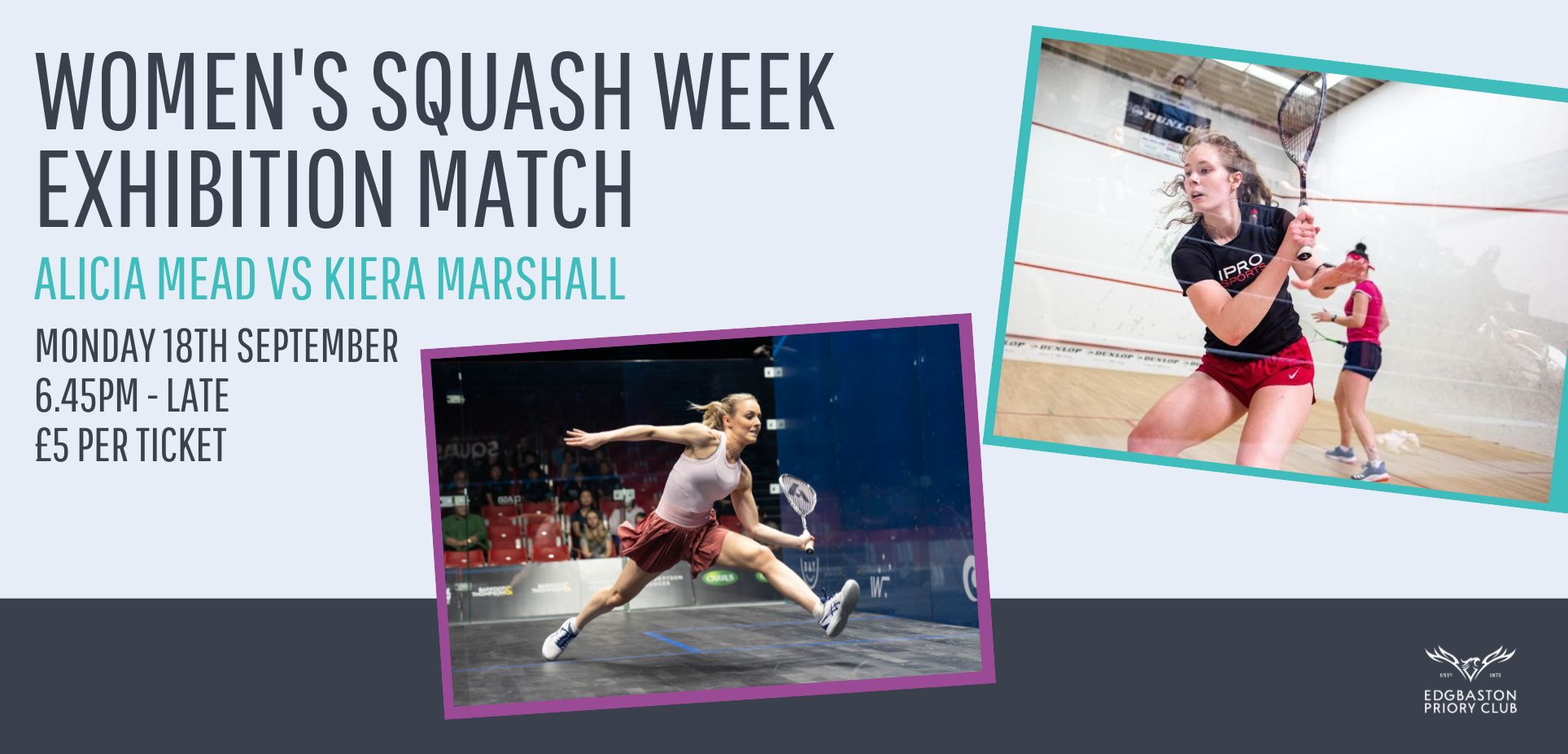 women's squash week exhibition match between Alicia Mead and Kiera Marshall
